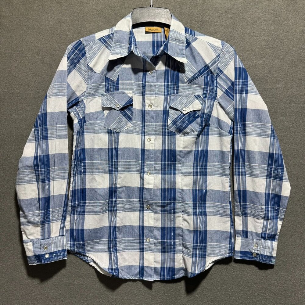 Wrangler Womens Western Wrancher Plaid Long Sleeve Pearl Button Down Size Small